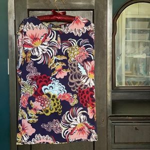 Floral Navy Sleeveless Blouse with Keyhole